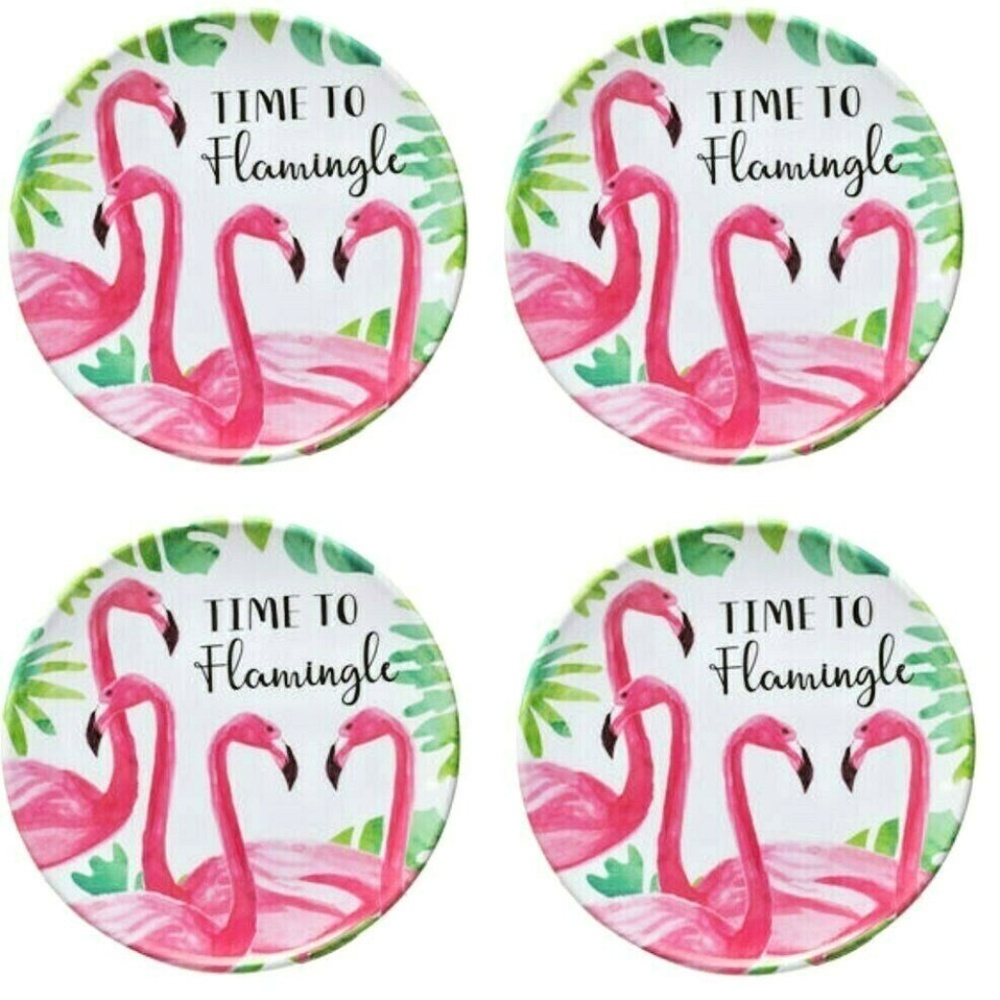4 Melamine Flamingo Plates 7.25" Appetizer Snack